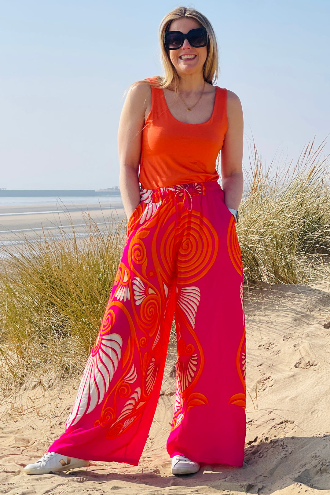 Tilda Wide Leg Trousers | Hot Pink x Coral