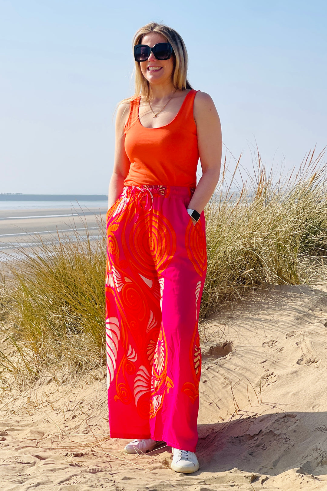 Tilda Wide Leg Trousers | Hot Pink x Coral