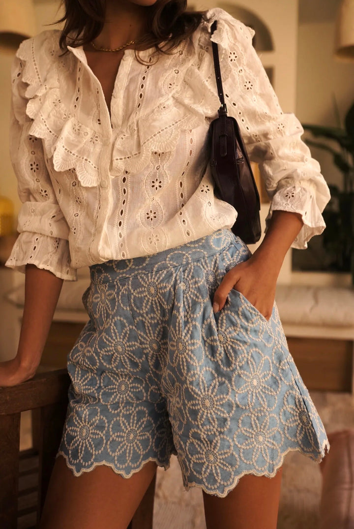Talia Scalloped Embroidered Tailored Shorts