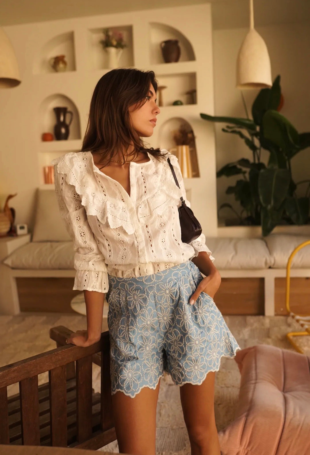 Talia Scalloped Embroidered Tailored Shorts