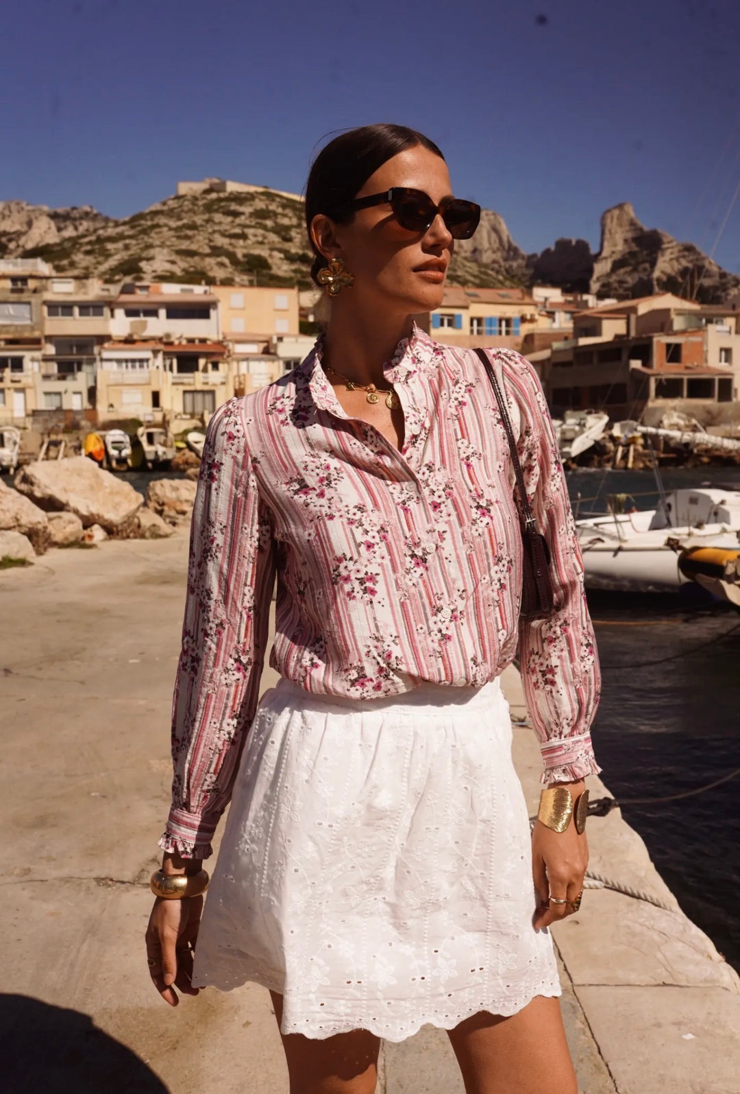 Maddie White Scalloped Embroidered Skort