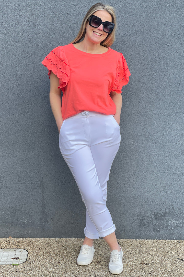 Kayla Cotton Broderie Top | Coral