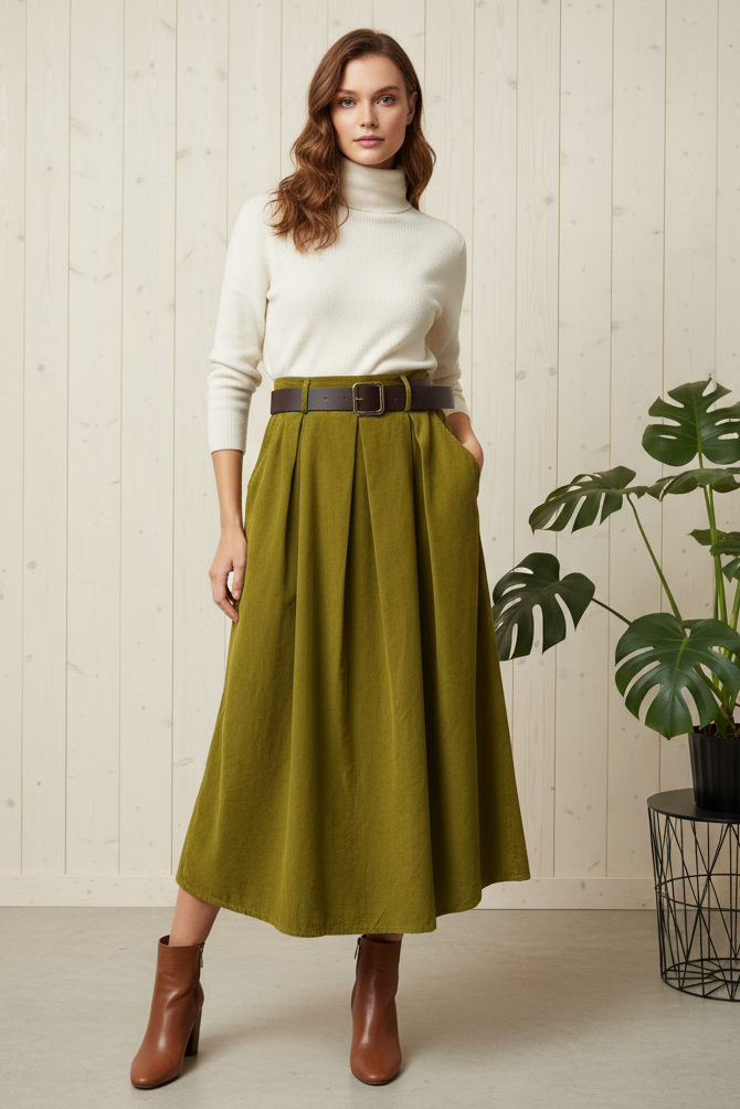 Helen Baby Cord Box Pleat Skirt