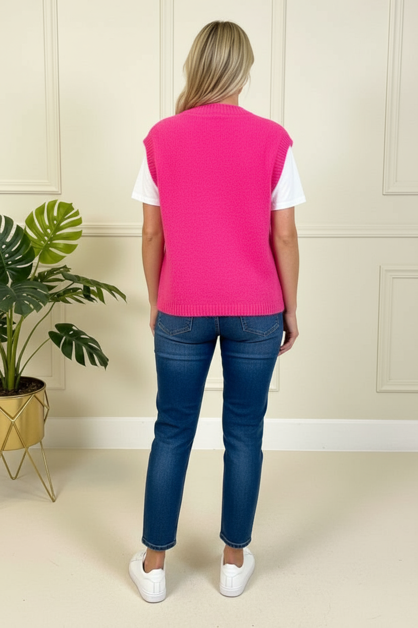 Jessica Alpaca Sleeveless Waistcoat Cardigan (Neon Pink)