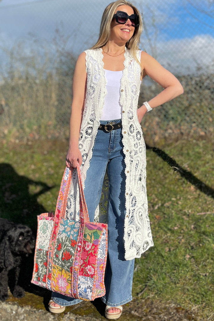 Letty Crochet Sleeveless Cardigan | White