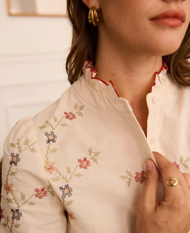 Autumn Cross Stitch Ruffle Blouse