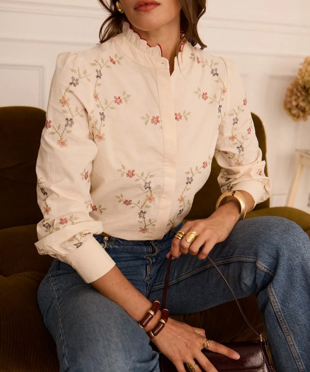 Autumn Cross Stitch Ruffle Blouse