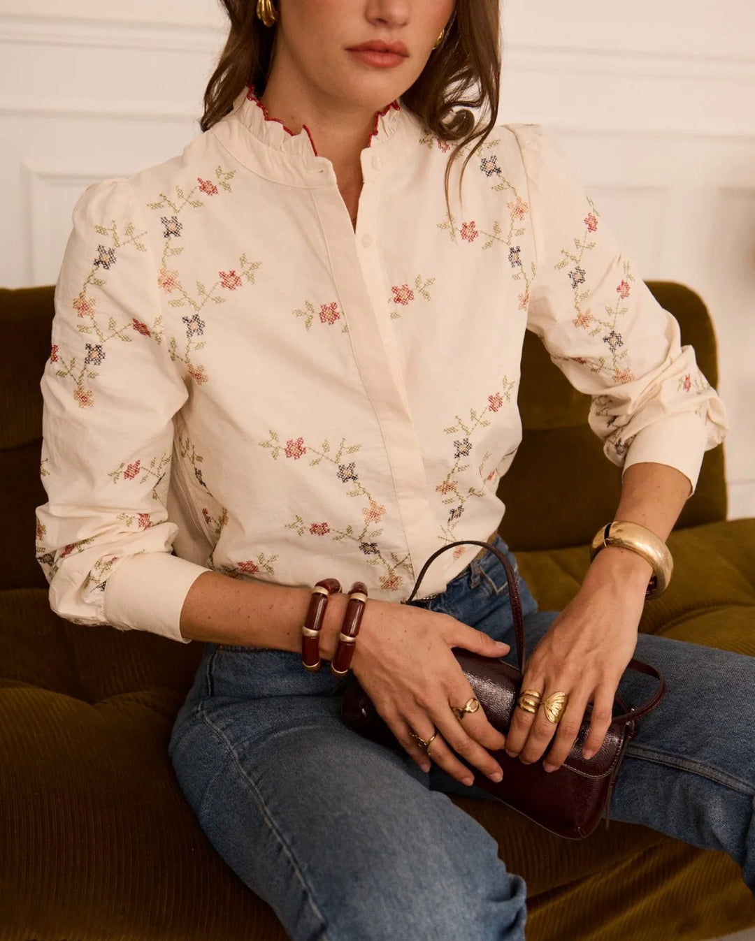 Autumn Cross Stitch Ruffle Blouse
