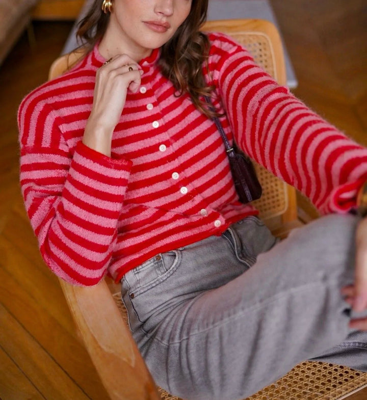 Della Red & Pink Stripe Cardigan
