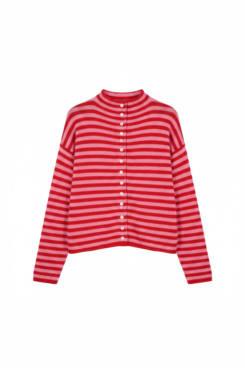 Della Red & Pink Stripe Cardigan