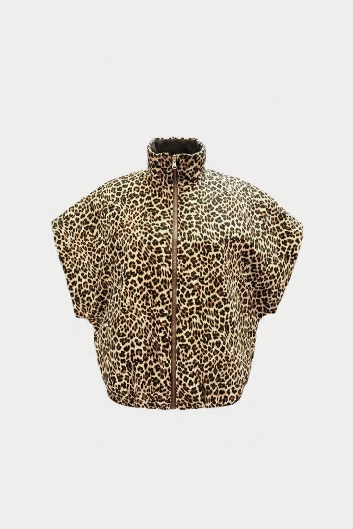 Samantha Leopard Sleeveless Quilted Funnel Neck Gilet