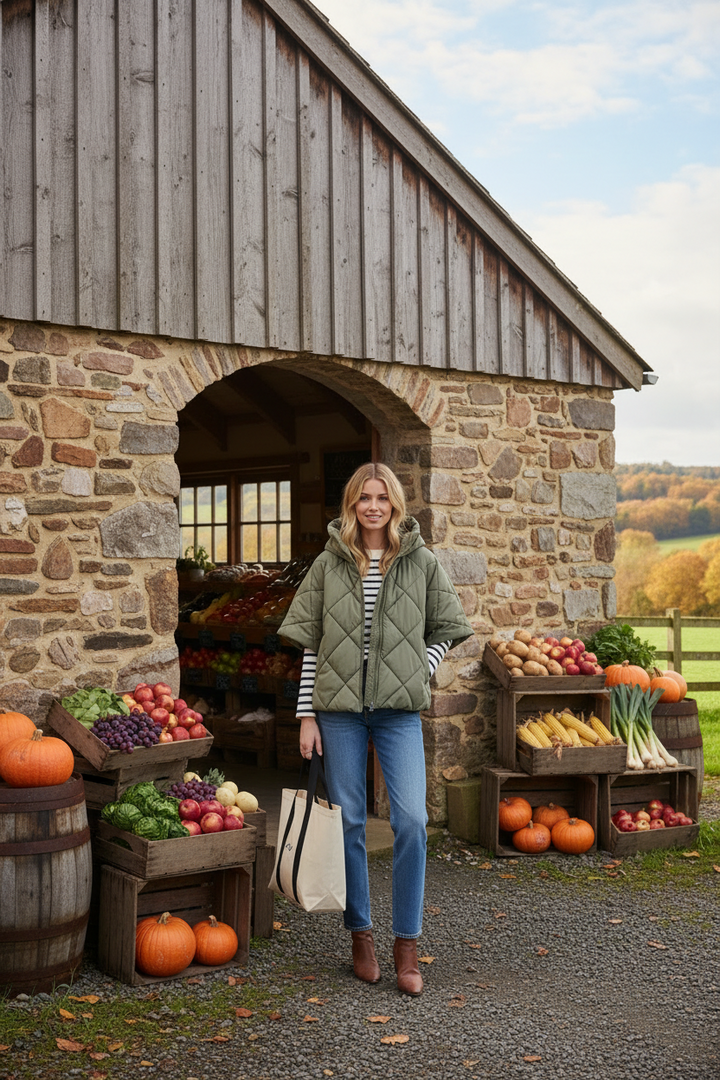 Brooke Hooded Quilted Funnel Neck Coat