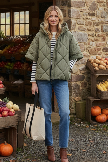 Brooke Hooded Quilted Funnel Neck Coat