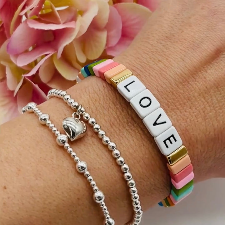 Boho Love Enamel Tile Bracelet | Pastel Rainbow