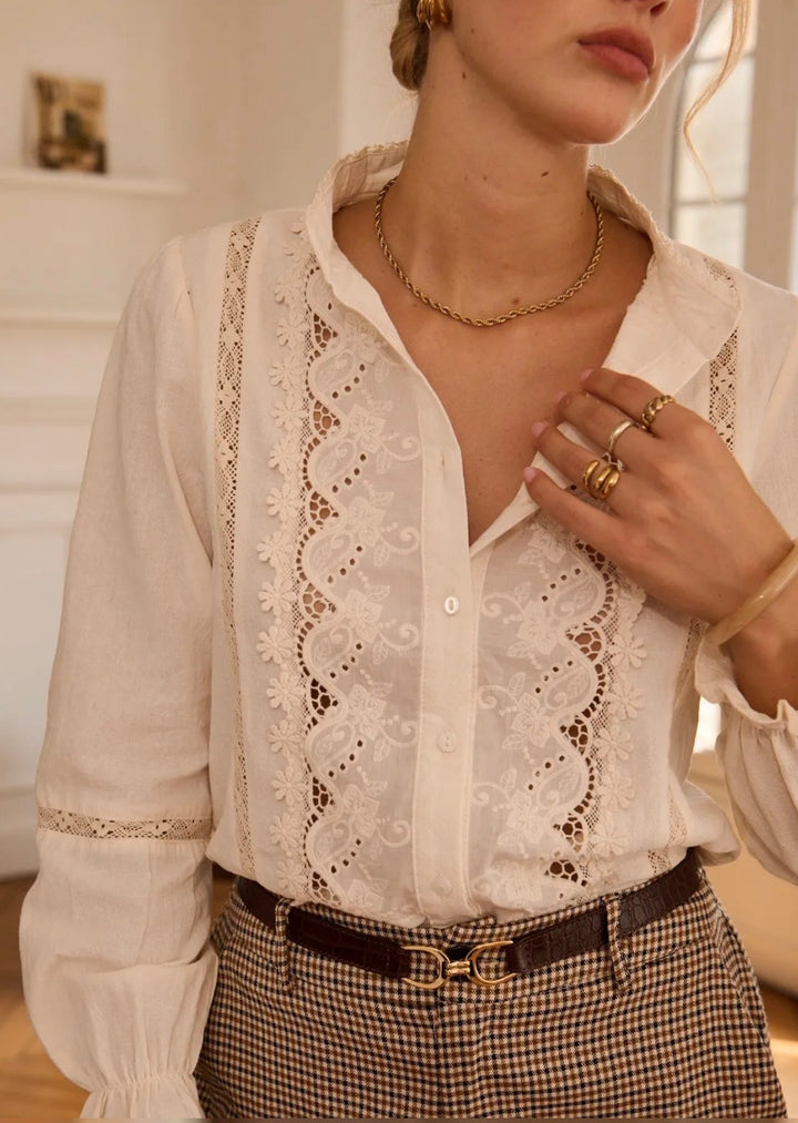Falon Embroidered Beige Blouse