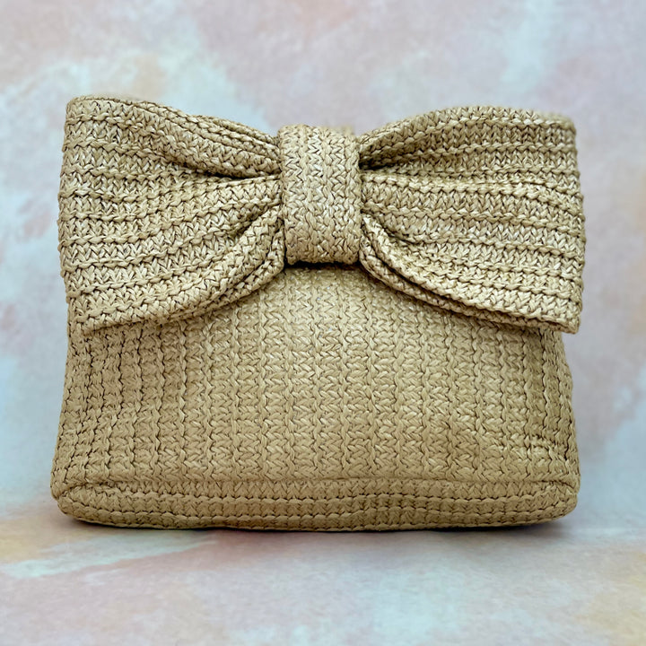 Emily Bow Natural Rafia Clutch Bag