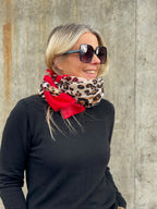 Leo Print Bright Border Scarf | Red