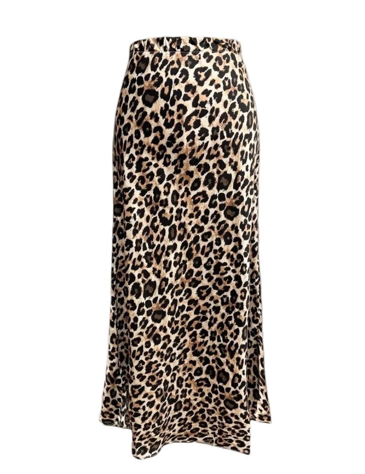 Sarah Leo Print Slip Silk Blend Skirt (original leopard print)