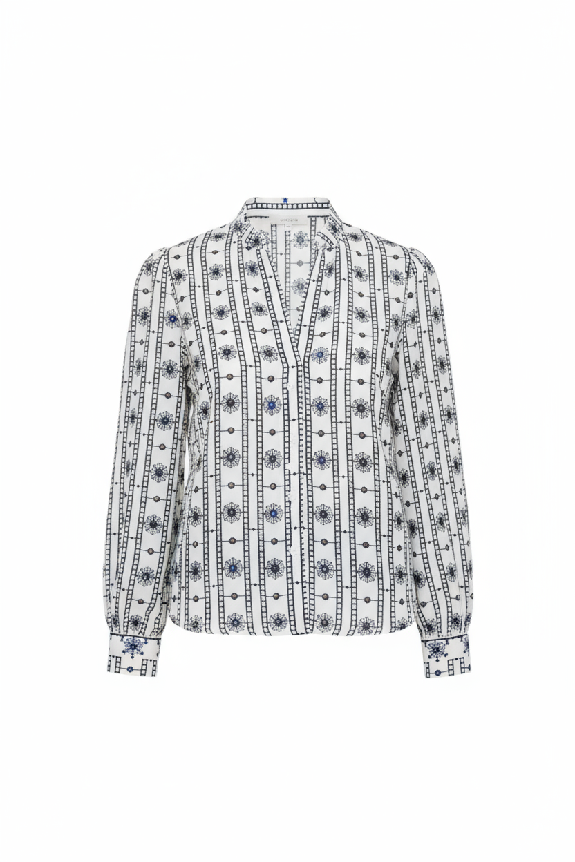Lauren Blue & White Embroidered Blouse