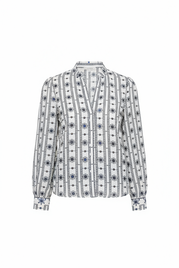 Lauren Blue & White Embroidered Blouse