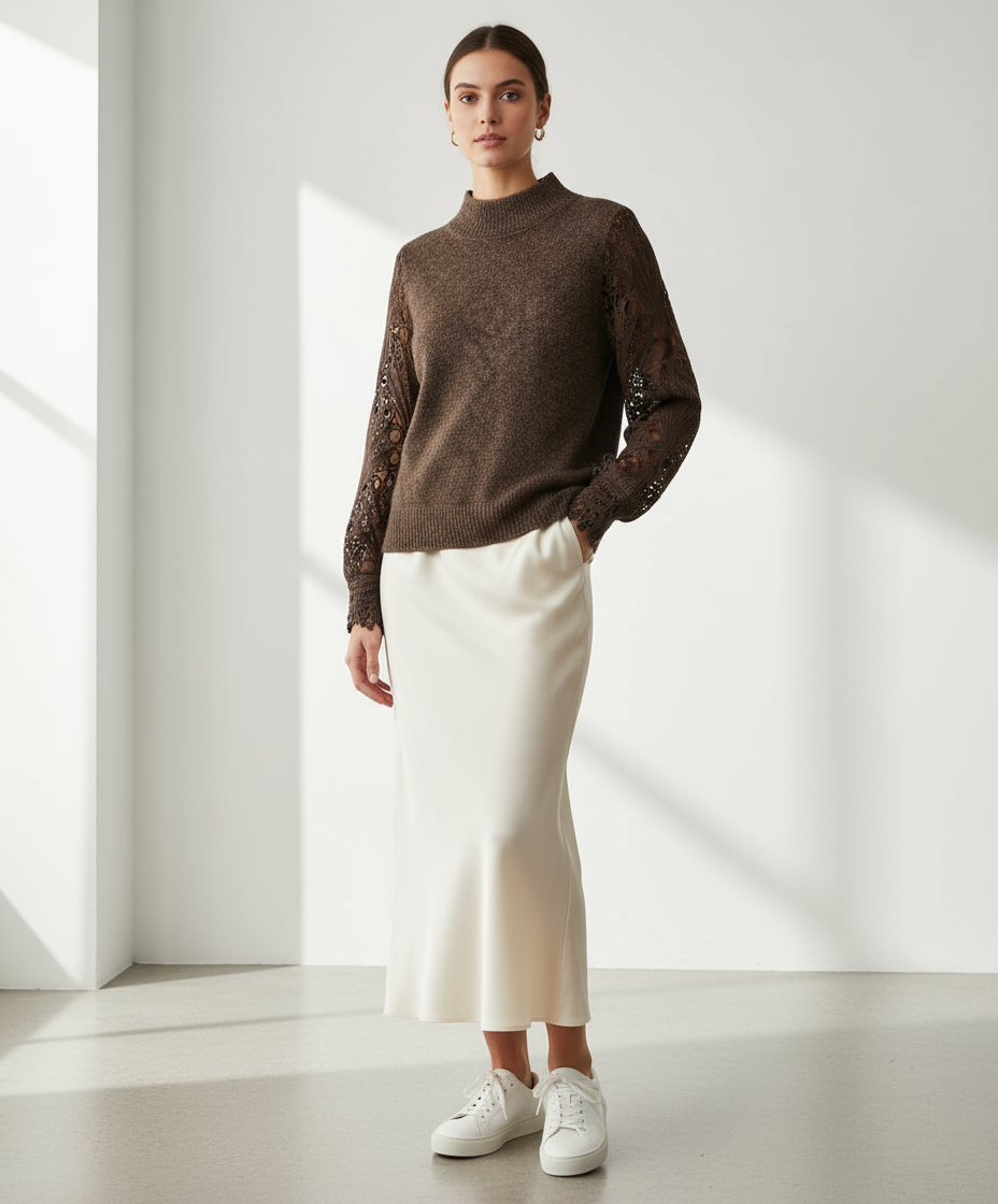 Maggie Turtle Neck Crochet Sleeve Jumper