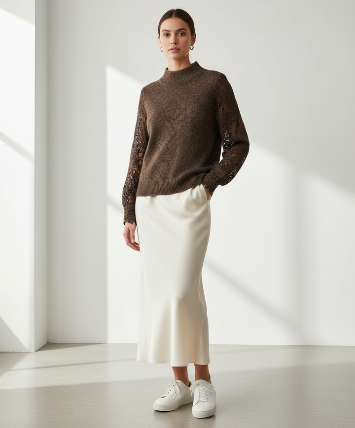 Maggie Turtle Neck Crochet Sleeve Jumper