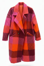  plaid fabric with red and purple pattern coat