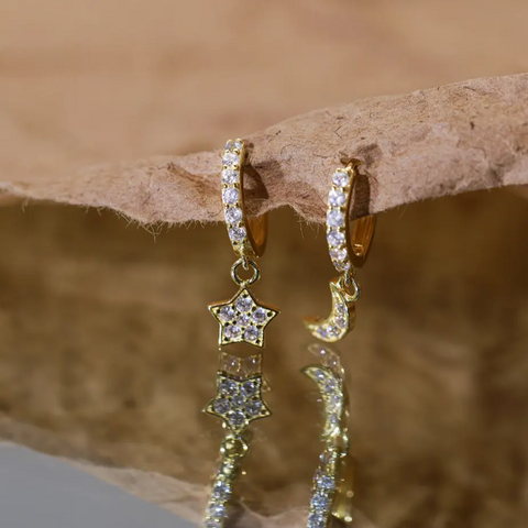 Crystal Huggy Hoop Earrings | Moon & Star