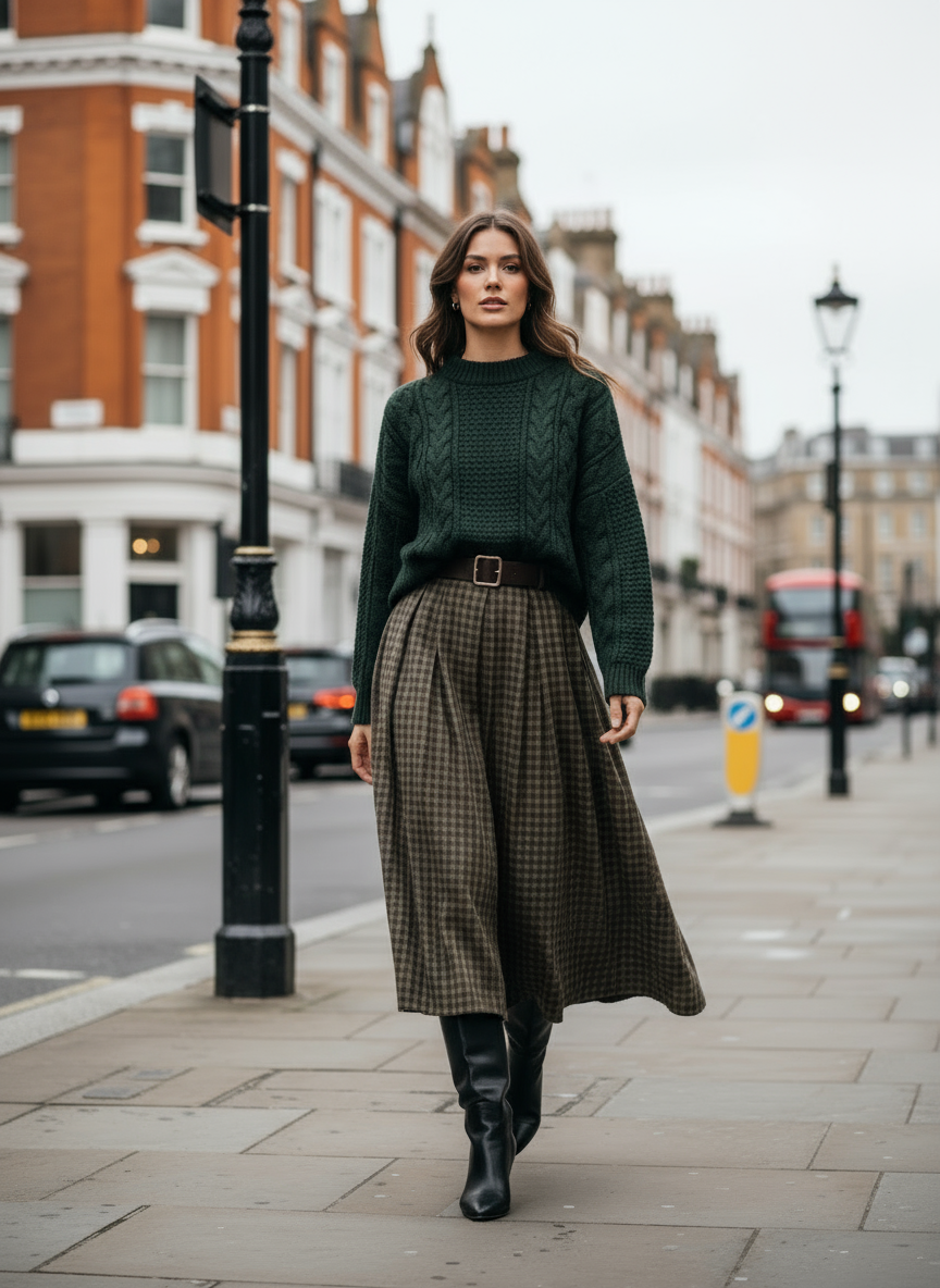 Gisela Checked Maxi Skirt (Black, Burgundy)