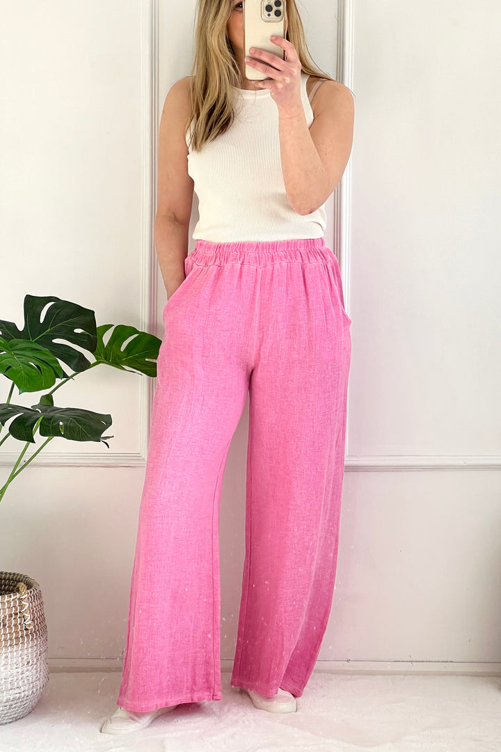 Jelena Washed Linen Trousers | Pink