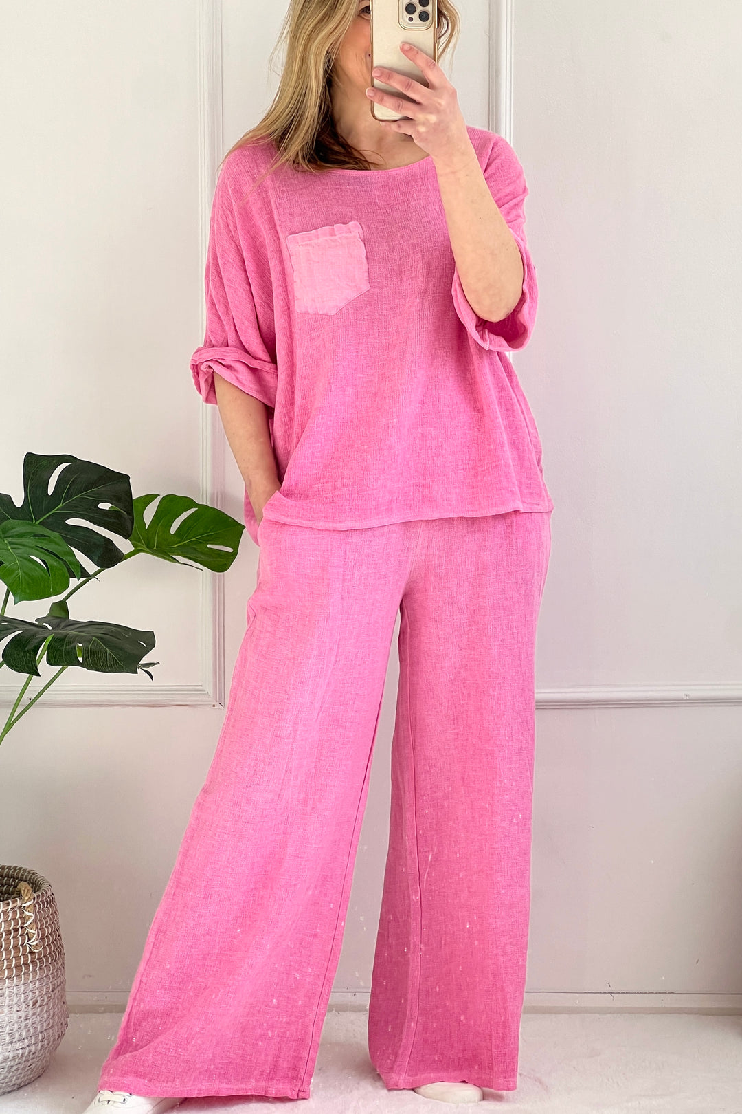 Jelena Washed Linen Trousers | Pink