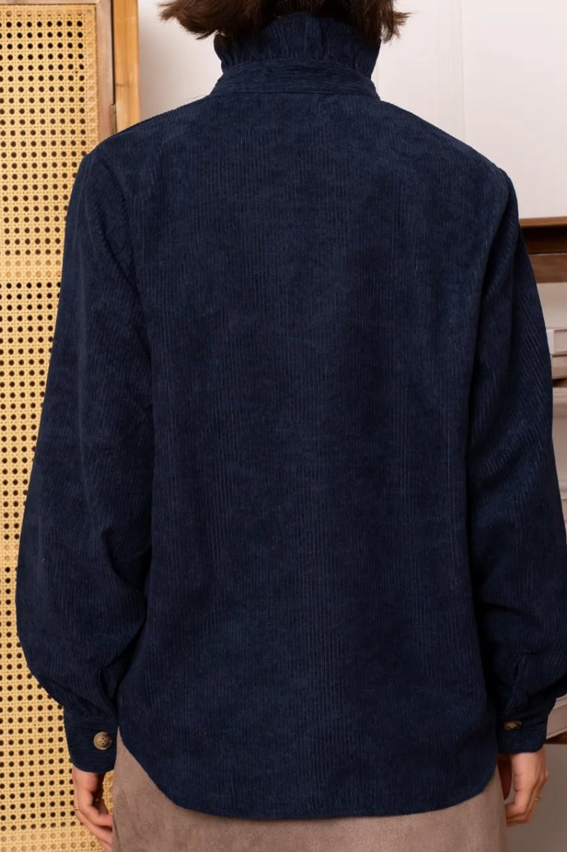 pie crust collar blue navy cord blouse shirt

