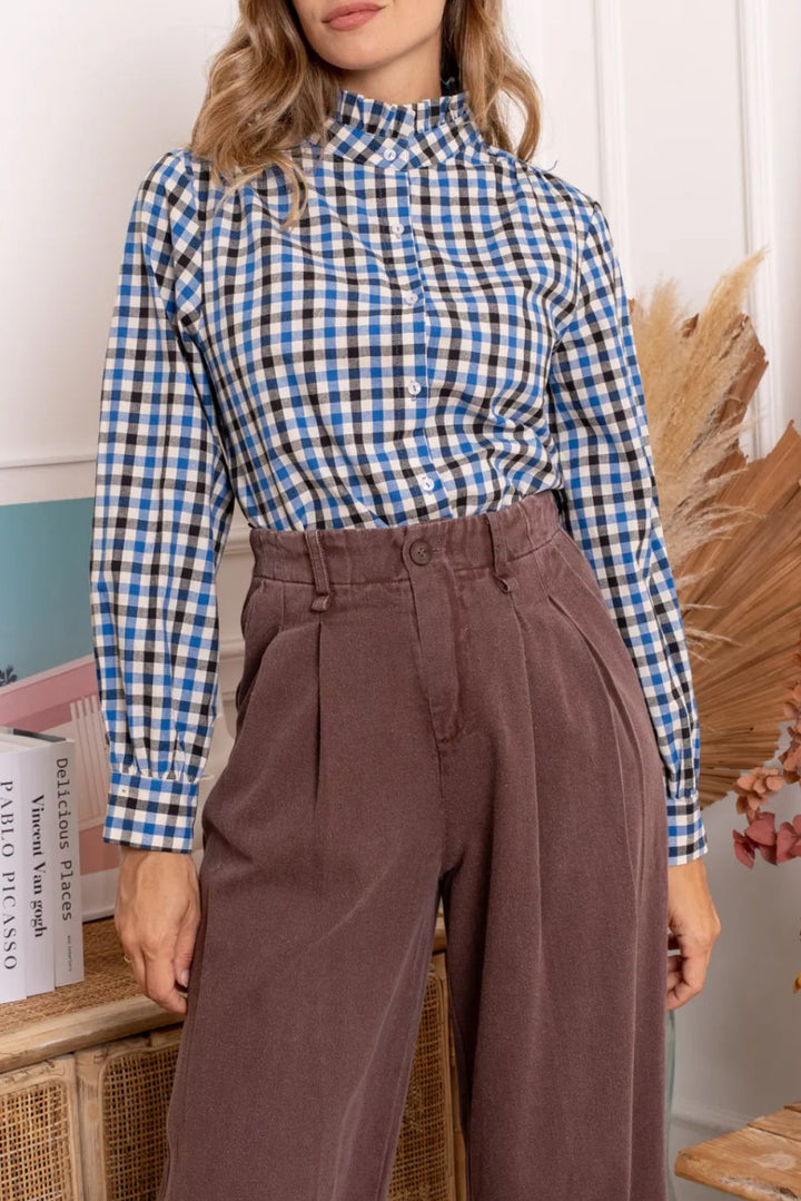 gingham check blouse pie crust collar