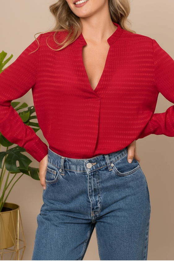 Larissa V Neck Red Blouse