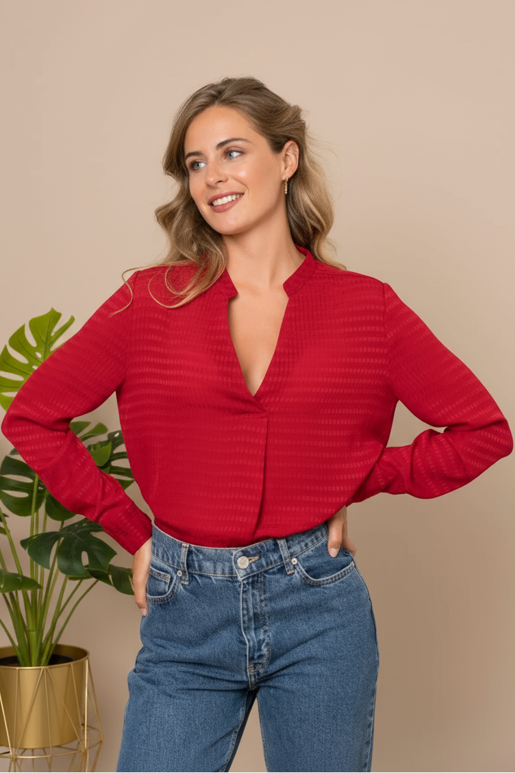 Larissa V Neck Red Blouse