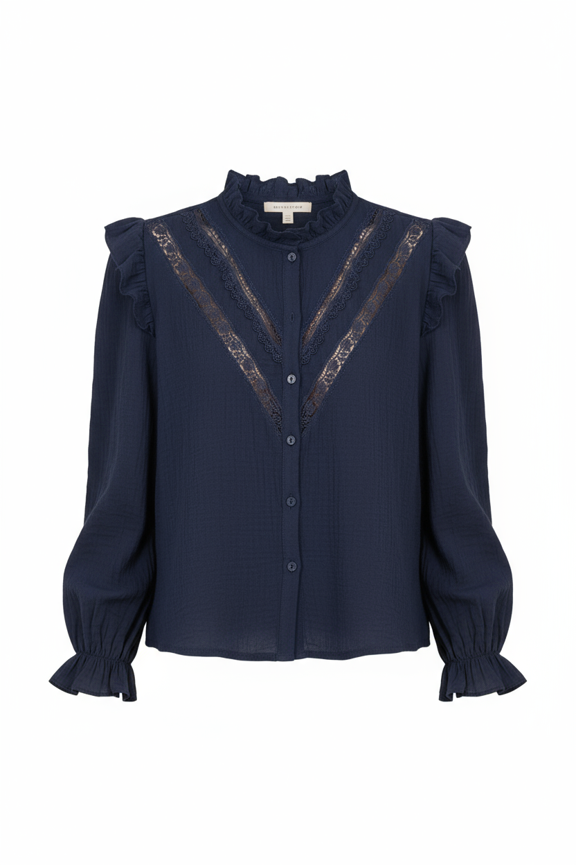 Rowena Frill Sleeve Navy Blouse
