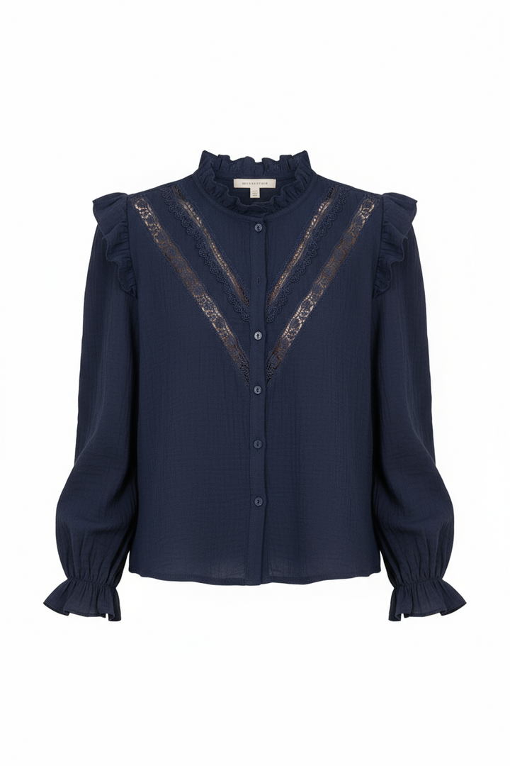 Rowena Frill Sleeve Navy Blouse