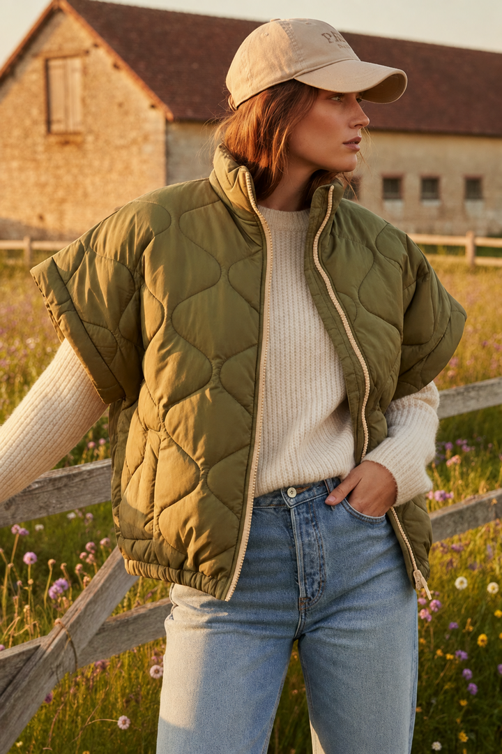 Samantha Khaki Sleeveless Quilted Gilet