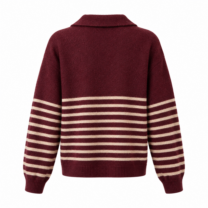 Laura Stripe Cashmere Blend Jumper | Burgundy & Beige | Cashmere Blend