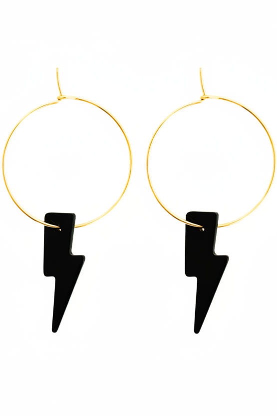 Gold earrings with a logo on a white background