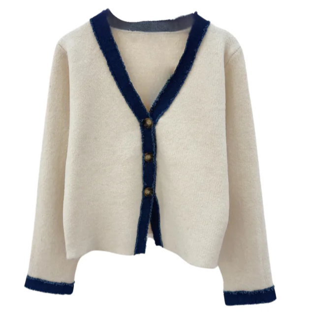 cardigan with denim trim