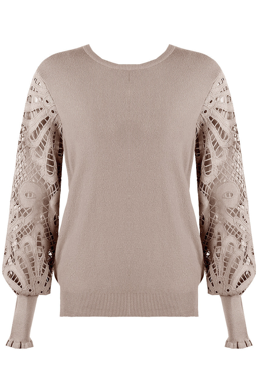 Molly Crochet Sleeve Jumper | Taupe