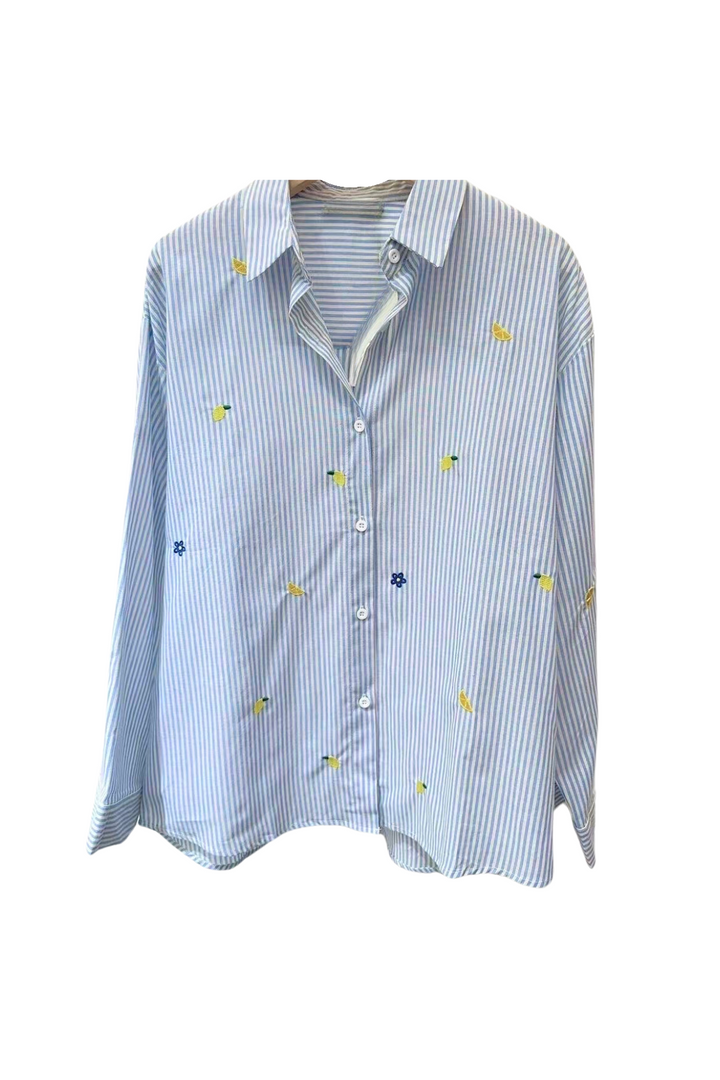 Perry Embroidered Cotton Stripe Shirt | Blue x White