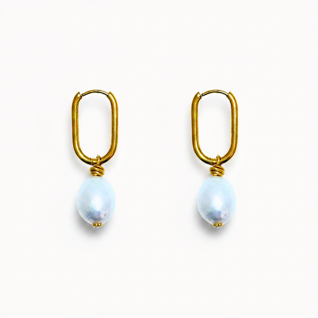 Pearl Charm Hoop Earrings