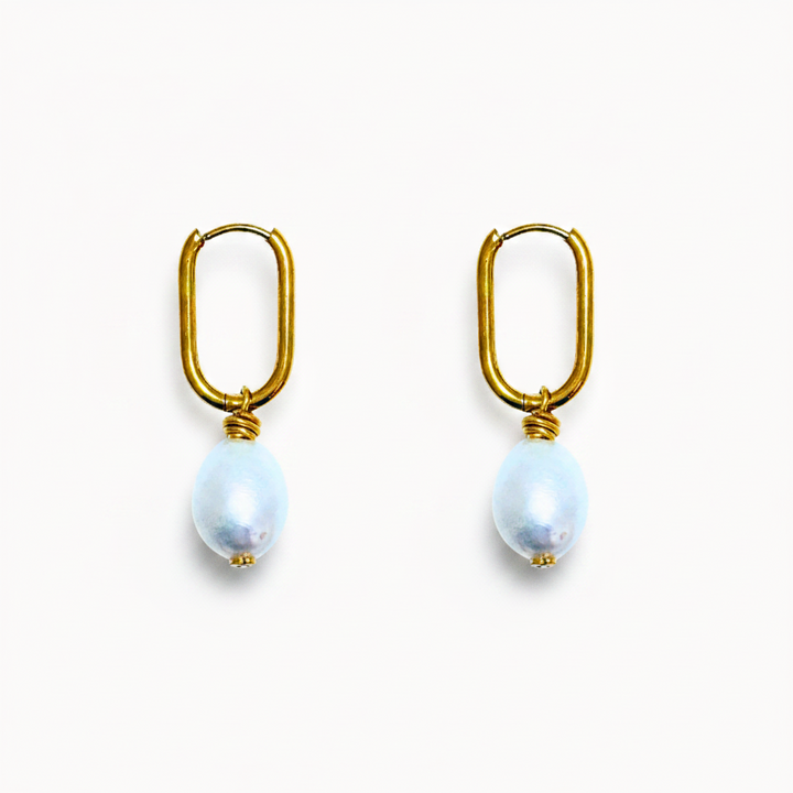 Pearl Charm Hoop Earrings
