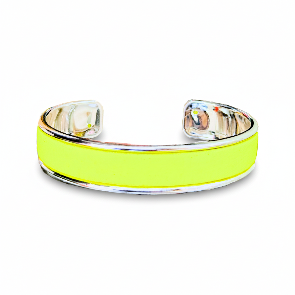 silver and neon leather boho bangle