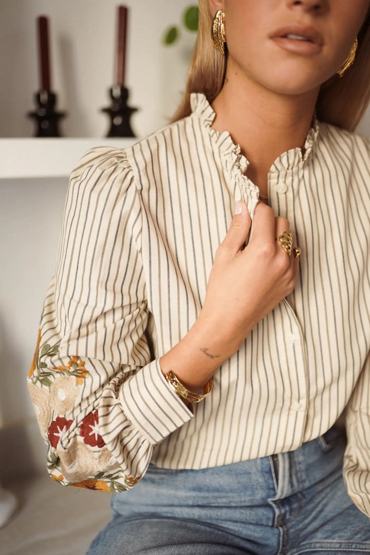 Evie Embroidered Sleeve Stripe Blouse