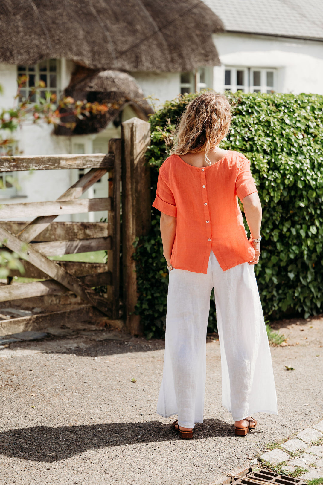 Francesca Button Back Linen Top Blouse