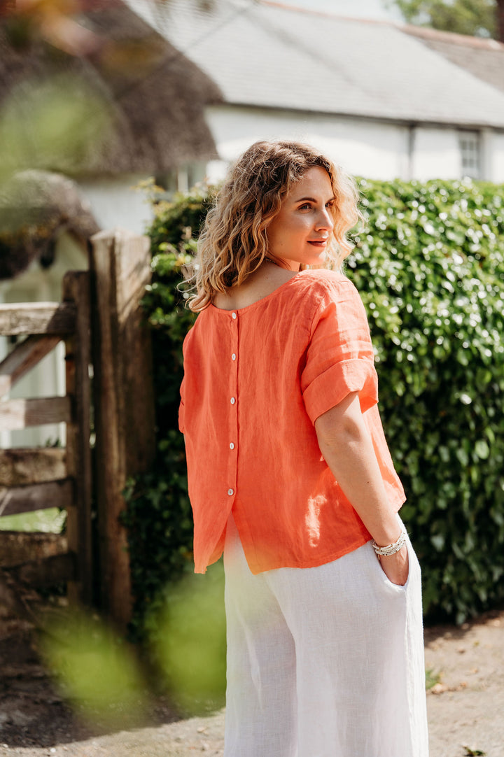 Francesca Button Back Linen Top Blouse