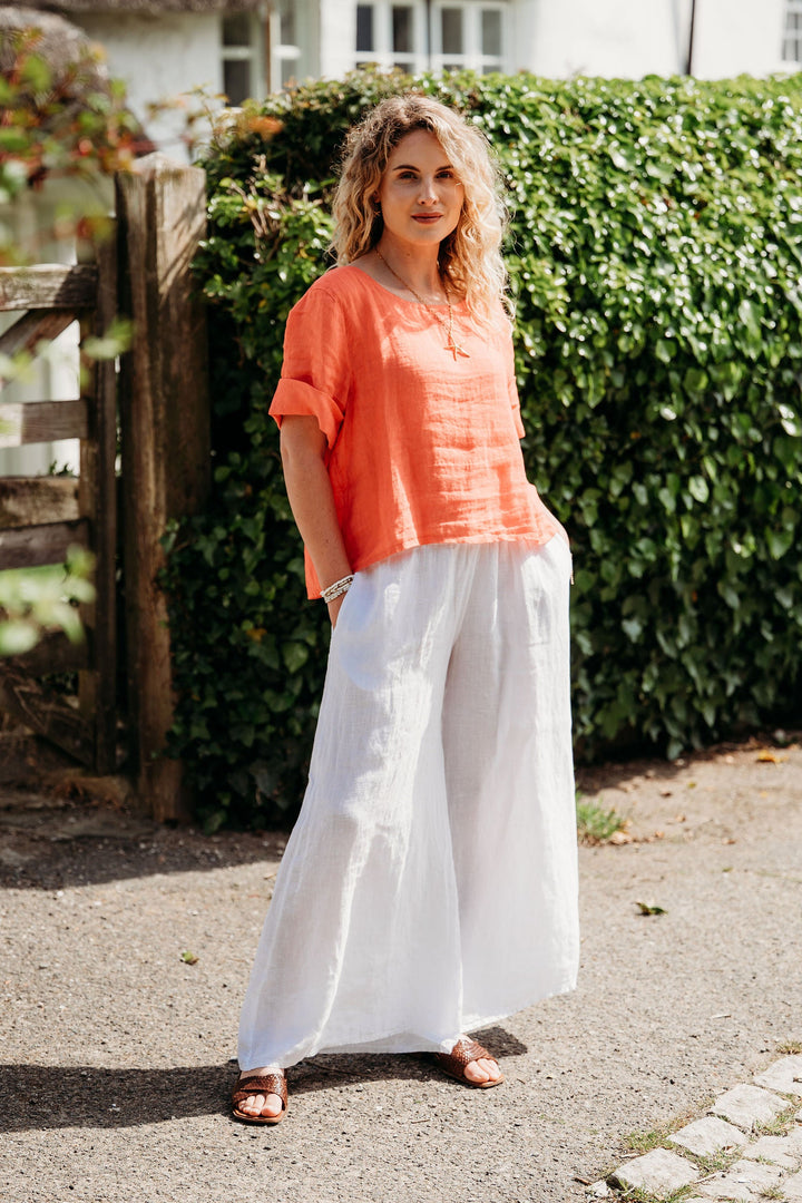 Francesca Button Back Linen Top Blouse